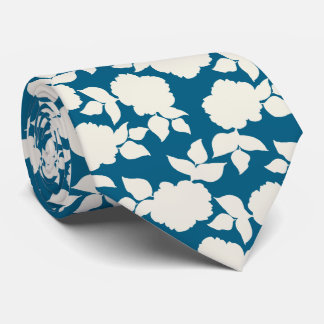 Chic vavy blue &white floral pattern neck tie
