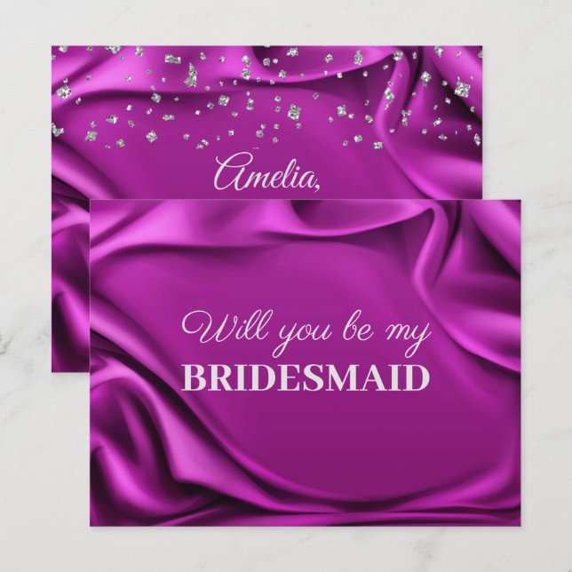Chic Velvet Purple Silk Will You Be My Bridesmaid Postcard (Front/Back)