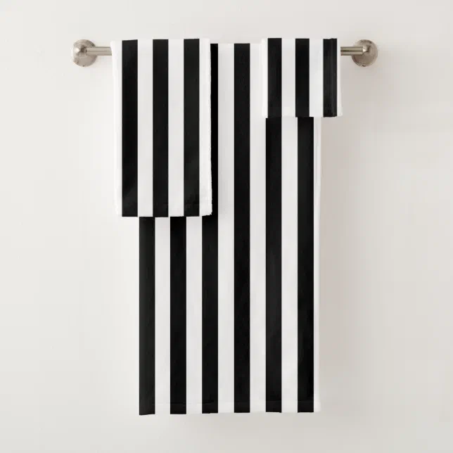 Chic Vertical Stripes Black And White Striped Bath Towel Set | Zazzle