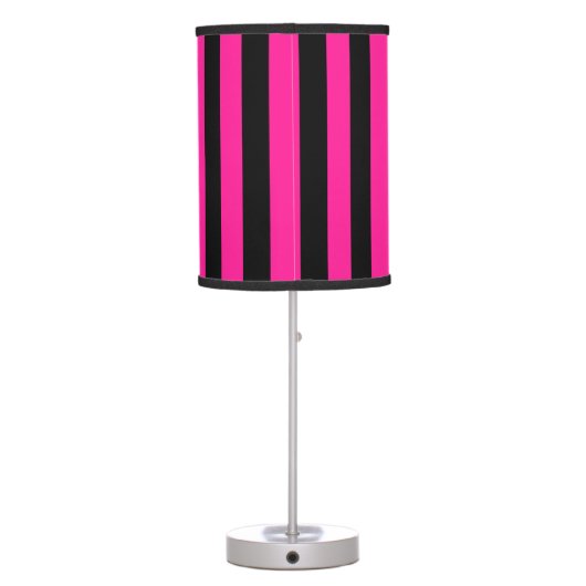 Chic Vertical Stripes Black & Hot Pink Striped    Table Lamp (Back)