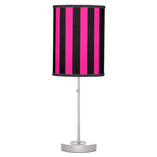 Chic Vertical Stripes Black & Hot Pink Striped Table Lamp (Front)