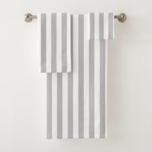 Chic Vertical Stripes Grey And White Striped Bath Towel Set