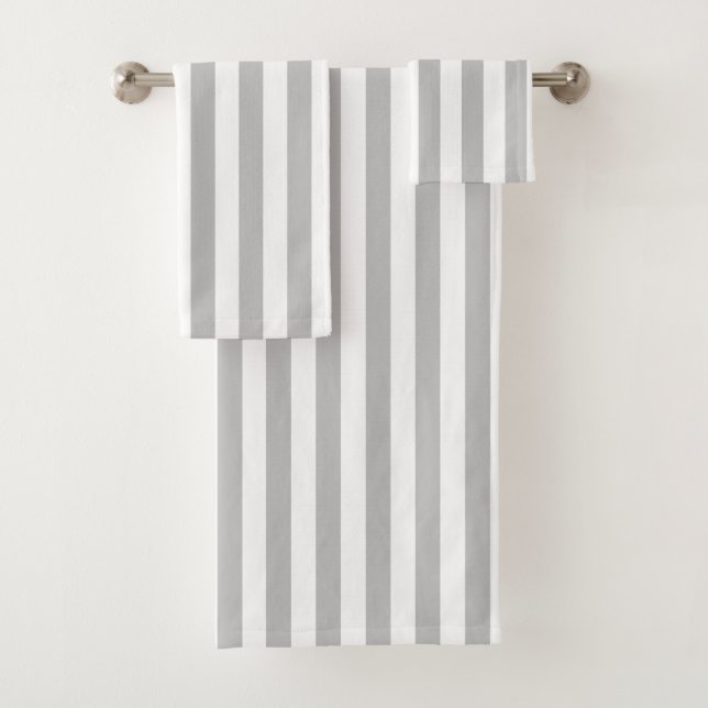 Chic Vertical Stripes Grey And White Striped  Bath Towel Set (Insitu)