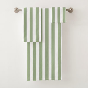 Chic Vertical Stripes Sage Green White Striped Bath Towel Set
