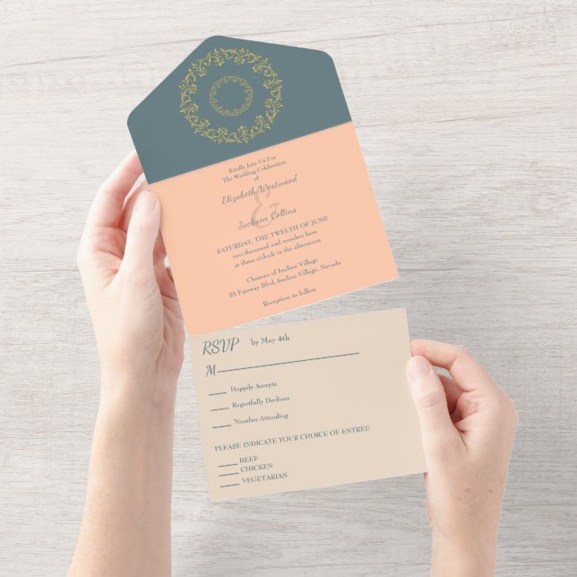 Chic Vibes Gold Wedding All In One Invitation (Tearaway)