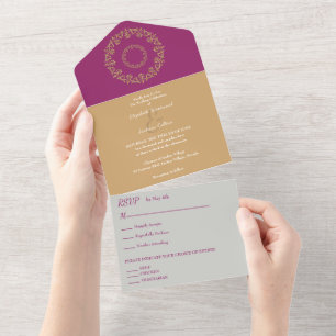 Chic Vibes Gold Wedding All In One Invitation