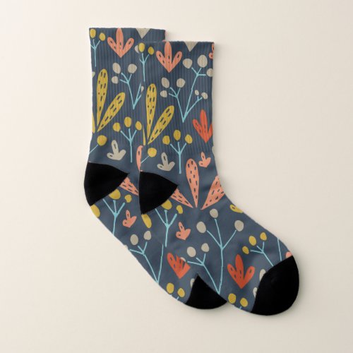 Chic Vibrant Botanical Illustration Orange Pattern Socks