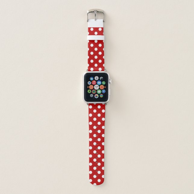 Chic Vibrant Red White Polka Dots Pattern Apple Watch Band (Front)