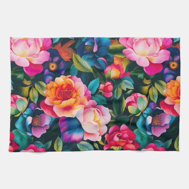 Chic vibrant roses pattern  kitchen towel (Horizontal)