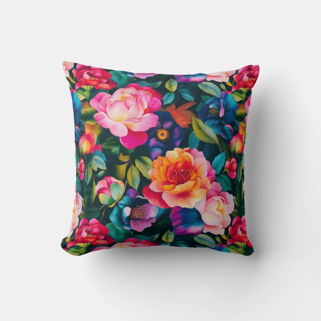 Chic vibrant roses pattern throw pillow (Front)