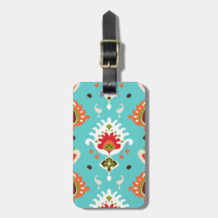 Chic vibrant turquoise tribal ikat print luggage tag