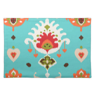 Chic vibrant turquoise  tribal ikat print placemat