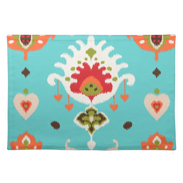Chic vibrant turquoise  tribal ikat print placemat (Front)