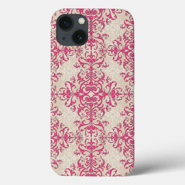 Chic Victorian Style Floral Damask Pattern Pink Case-Mate iPhone Case (Back)