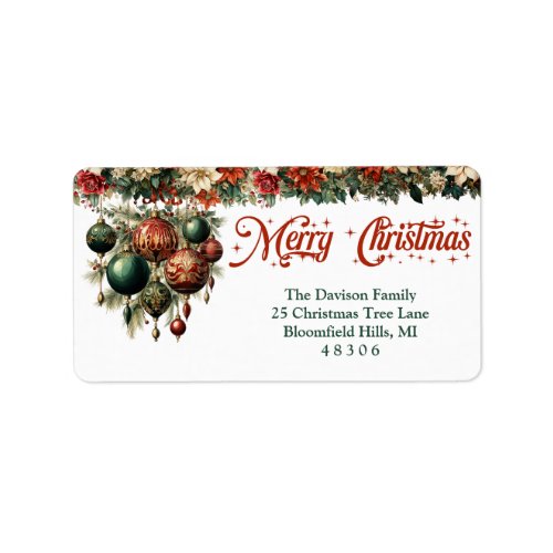 Chic Victorian style red and green wreath garland Label