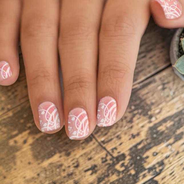 Chic Vines Flowers | Peach Pink Pastel Spirals Minx Nail Art (Nail art close-up)