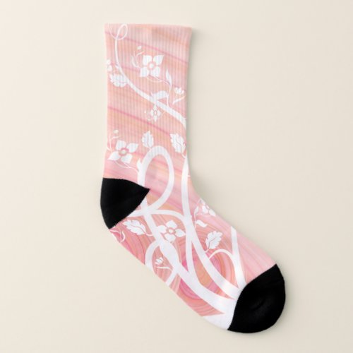 Chic Vines Flowers  Peach Pink Pastel Spirals Socks