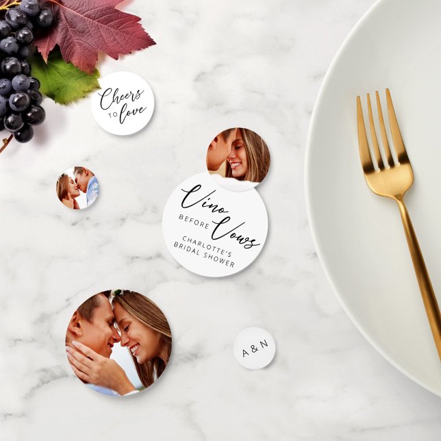 Chic Vino Before Vows Black White Photo Initials Confetti (Creator Uploaded)