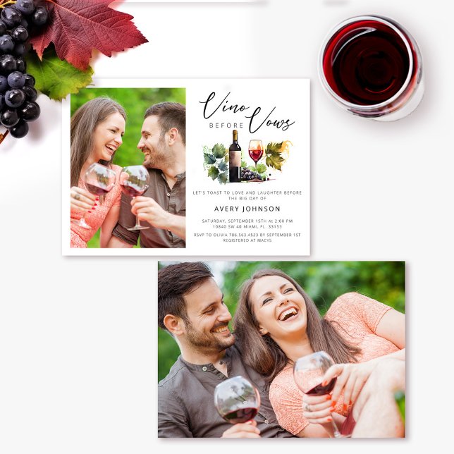 Chic Vino Before Vows Photo Bridal Shower Vineyard Invitation (Creator Uploaded)