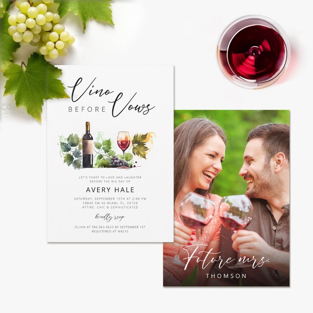 Chic Vino Before Vows Photo Bridal Shower Winery Invitation (Creator Uploaded)