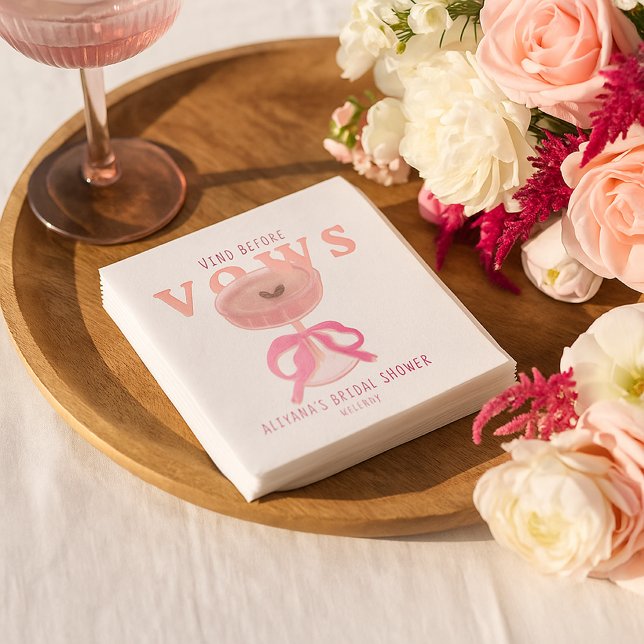 Chic Vino Before Vows Pink Wine Bow Bridal Shower Napkins (Creator Uploaded)