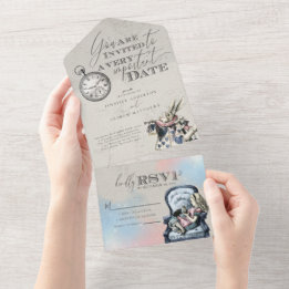 Chic Vintage Alice in Wonderland Wedding All In One Invitation