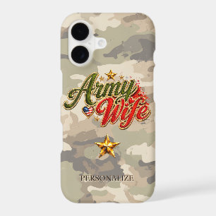 Chic Vintage Army Wife Camo Patriotic Custom Name iPhone 17 Case