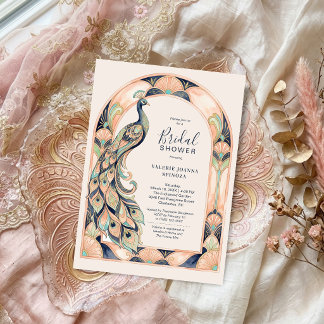 Chic Vintage Art Deco Peacock Bridal Shower TLW26 Invitation