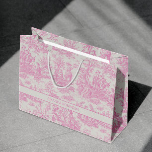 Chic vintage baby pink toile de jouy large gift bag
