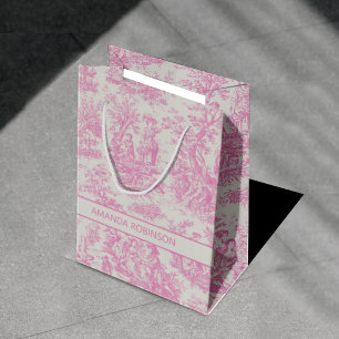 Chic vintage baby pink toile de jouy medium gift bag