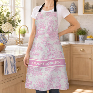 Chic vintage baby pink toile de jouy printed apron