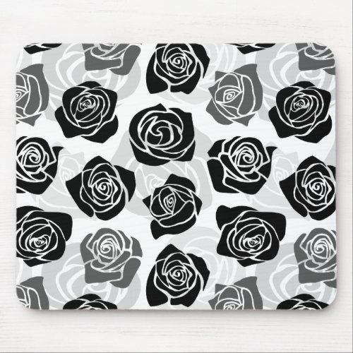 Chic Vintage black and white roses Mouse Pad