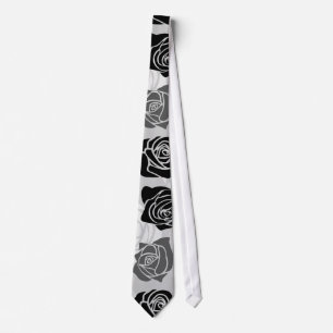 Chic Vintage black and white roses Neck Tie