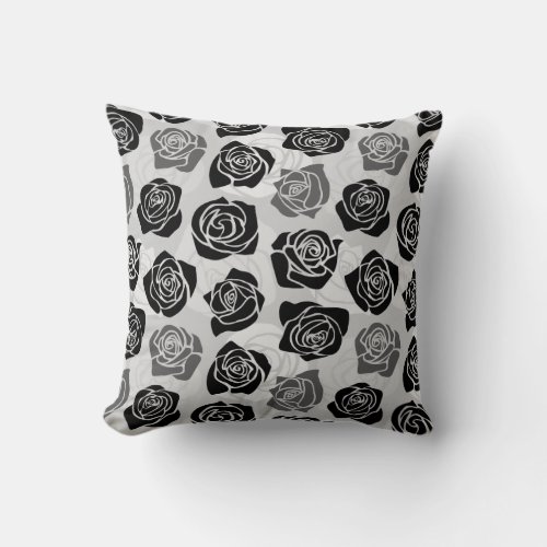 Chic Vintage black and white roses Throw Pillow