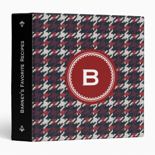 Chic vintage black red houndstooth plaid monogram 3 ring binder