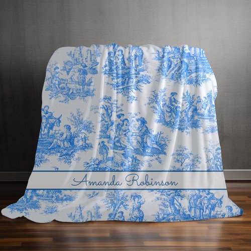 Chic vintage blue floral toile de jouy monogram  duvet cover