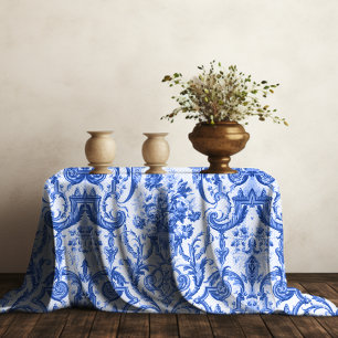 Chic Vintage Blue French Toile Monogram Tablecloth