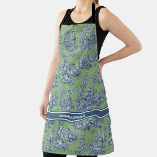Chic vintage blue green toile de jouy printed apron