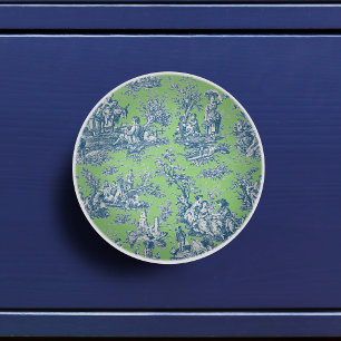 Chic vintage blue green toile de jouy printed ceramic knob