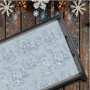 Chic Vintage Blue Grey Toile de Jouy Design Serving Tray