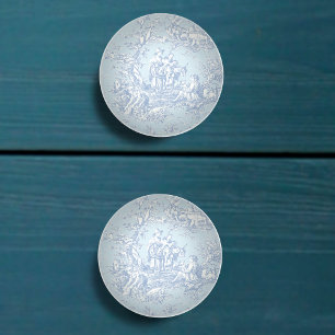 Chic vintage blue grey toile de jouy printed ceramic knob