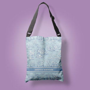Chic vintage blue grey toile de jouy printed crossbody bag
