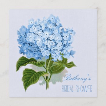 Chic Vintage Blue Hydrangea Flower Bridal Shower Invitation by GroovyGraphics at Zazzle