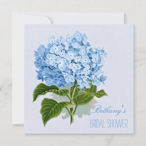 Chic Vintage Blue Hydrangea Flower Bridal Shower Invitation