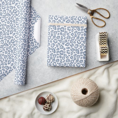 Chic Vintage Blue Leopard Print Pattern Wrapping Paper
