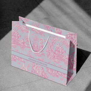 Chic vintage blue pink toile de jouy large gift bag