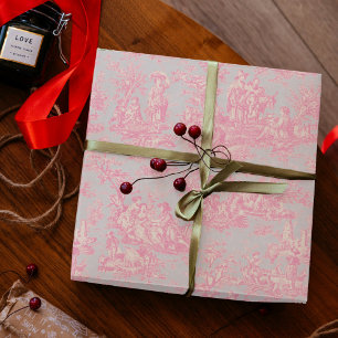 Chic vintage blue pink toile de jouy printed wrapping paper