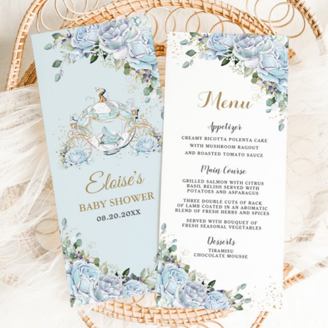 Chic Vintage Blue Roses Princess Carriage Menu (Creator Uploaded)