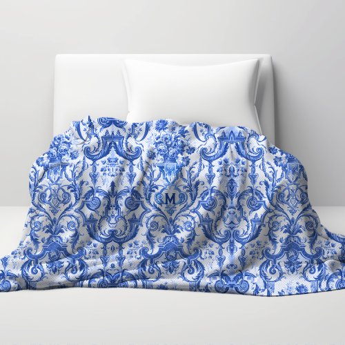 Chic vintage Blue toile de jouy monogram  Duvet Cover