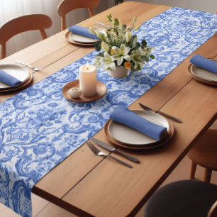 Chic vintage Blue toile de jouy monogram Short Table Runner